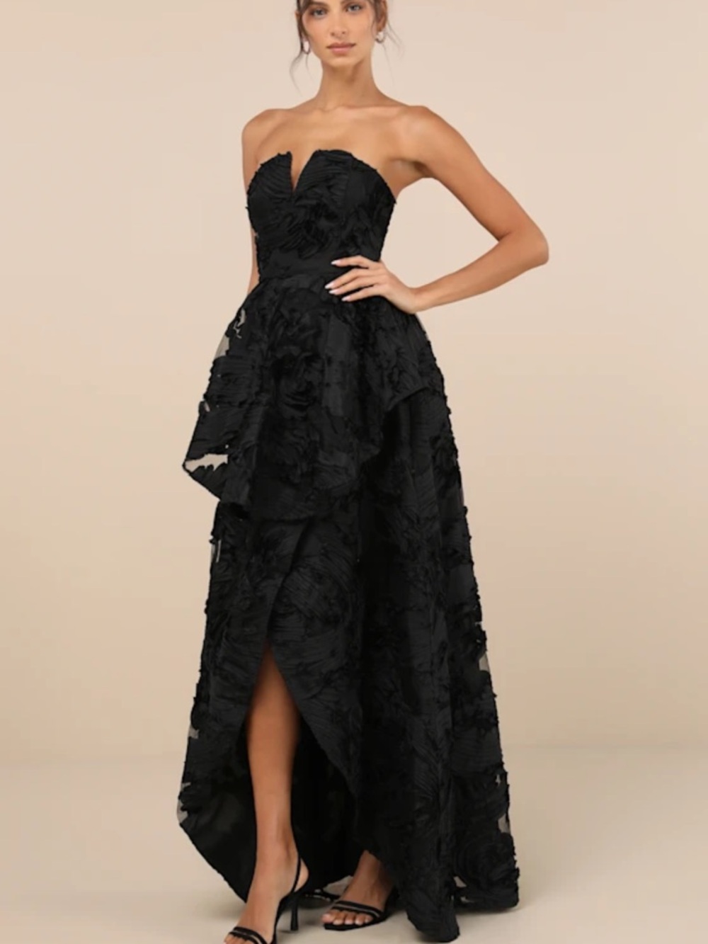Lulu's Black Strapless Textured High-Low Gown